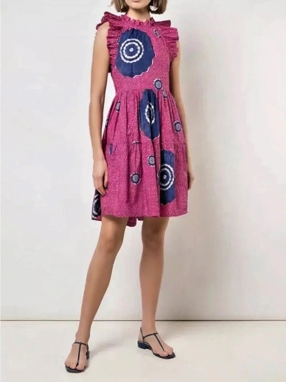 Ulla Johnson Geometric Midi Dress Pink & Blue Size Small